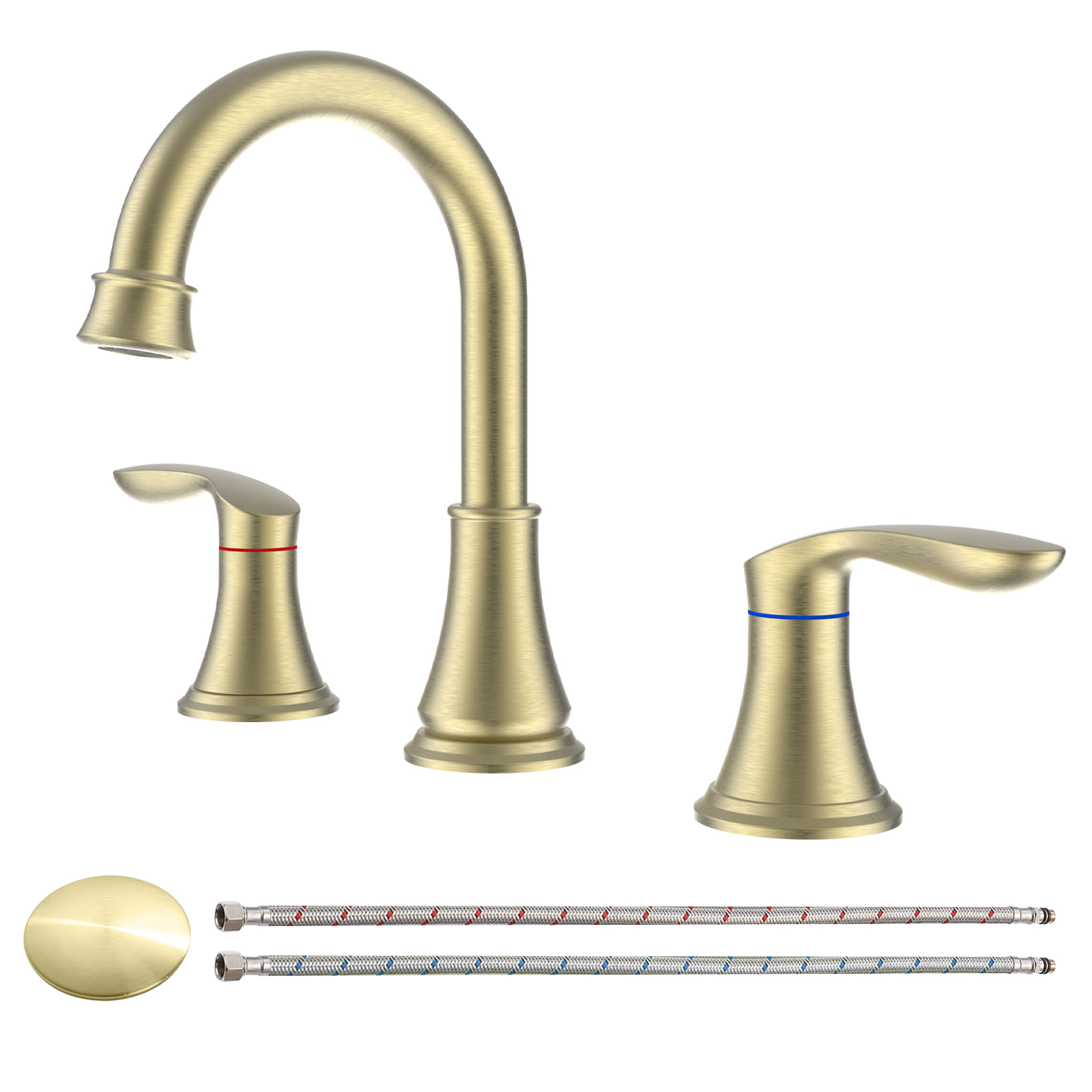 2-Handle 8 inch Widespread Bathroom Sink Faucet Brushed Gold Lavatory Faucet 3 Hole 360° Swivel Spout Vanity Sink Basin Faucets 3008B-NA[Unable ship on weekends, TK/TEMU only for pickup, only TX10643 warehouse supports GOFO]